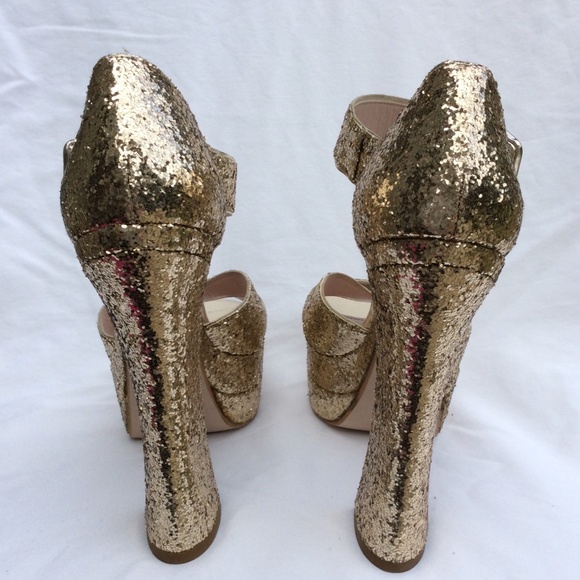 Miu Miu Glitter Crisscross Mary Jane Sandal, Gold - Picture 4 of 7